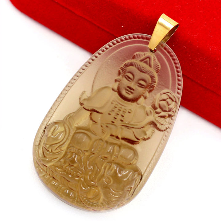 Mặt dây chuyền Phổ Hiền Bồ Tát đá Obsidian 3cm MPOBK2 - phật bản mệnh tuổi Thìn, Tỵ - Mặt size nhỏ