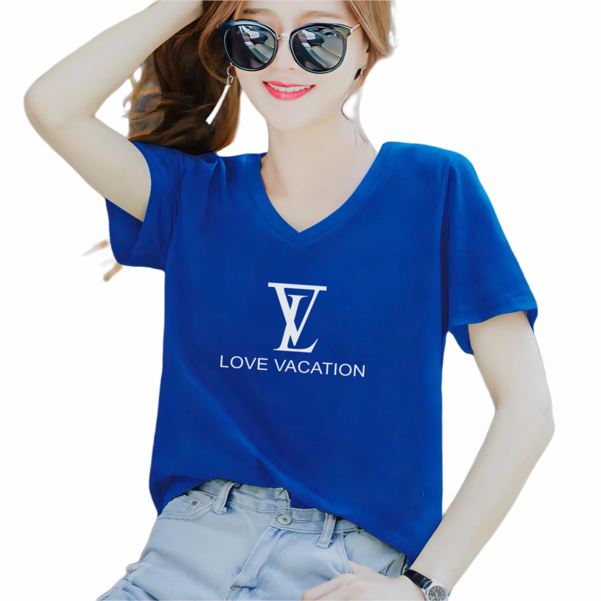 Áo thun nữ MXM form rộng cổ tim in chữ Love Vacation thun 4 chiều từ 45-60kg ( ANU010 )