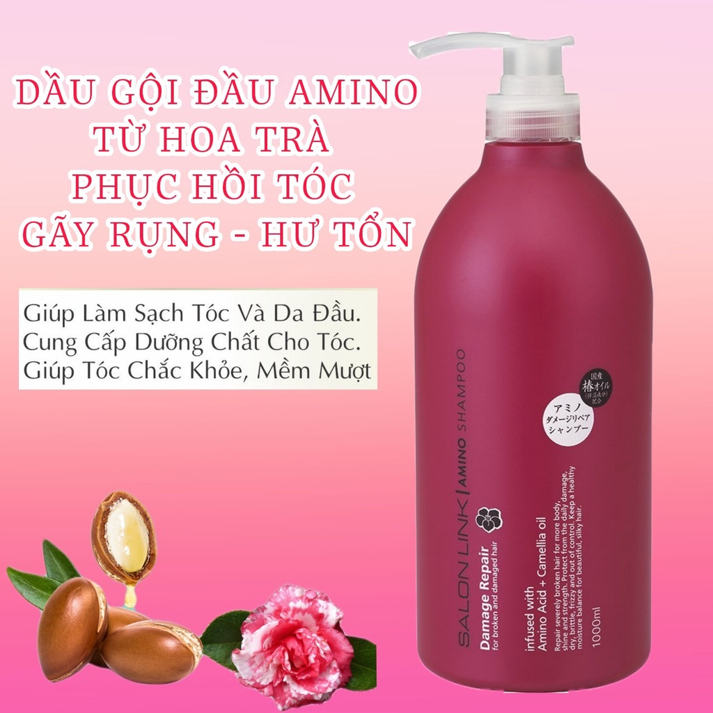 Dầu Gội Đầu Phục Hồi Tóc Hư Tổn Chiết Xuất Hoa Trà Salon Link Amino Shampoo (1000 mL)