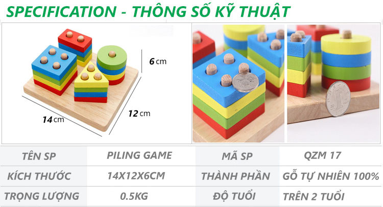 Đồ chơi trụ thả hình thông minh bằng gỗ 6