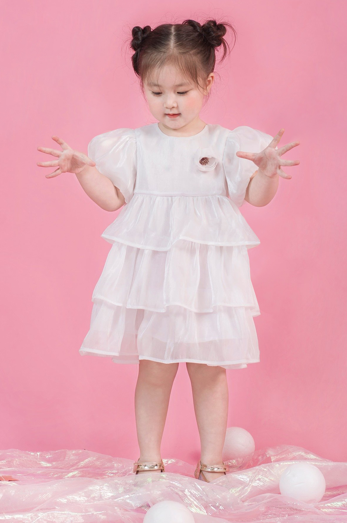 Váy đầm công chúa nhỏ 3 tầng tơ organza sang sáng mịn nhẹ cho bé gái MamLa