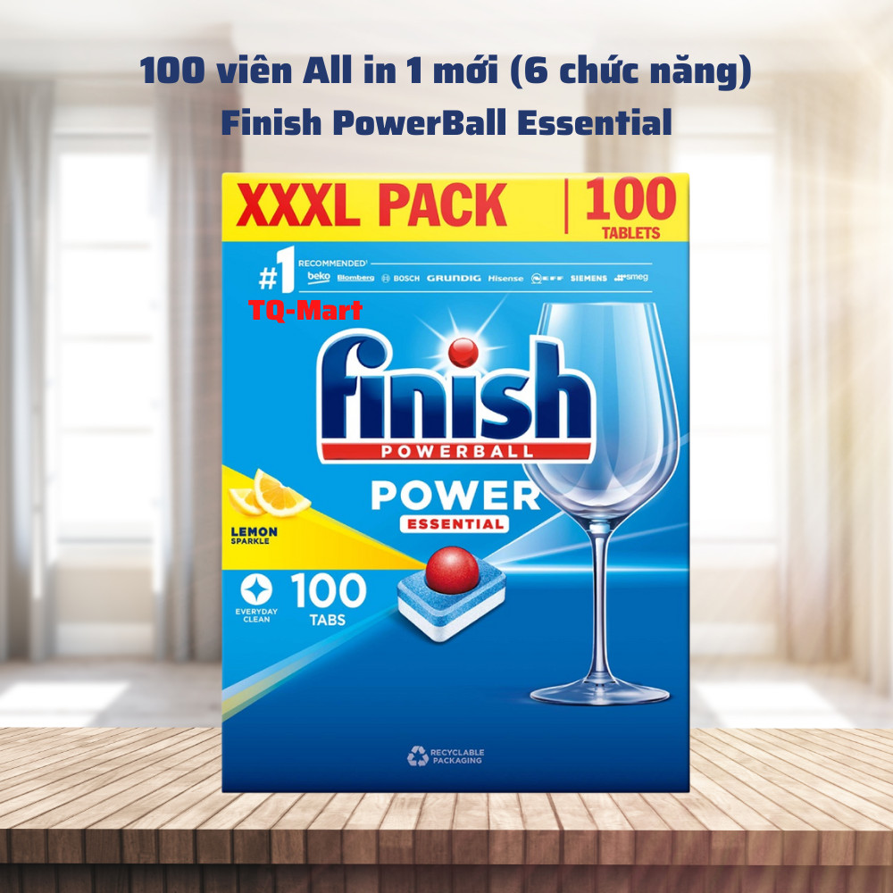 combo Viên rửa bát finish all in one 100 viên+Dung dịch Nước làm bóng finish 750ml +Muối rửa bát finish 1.5kg cho Máy rửa bát