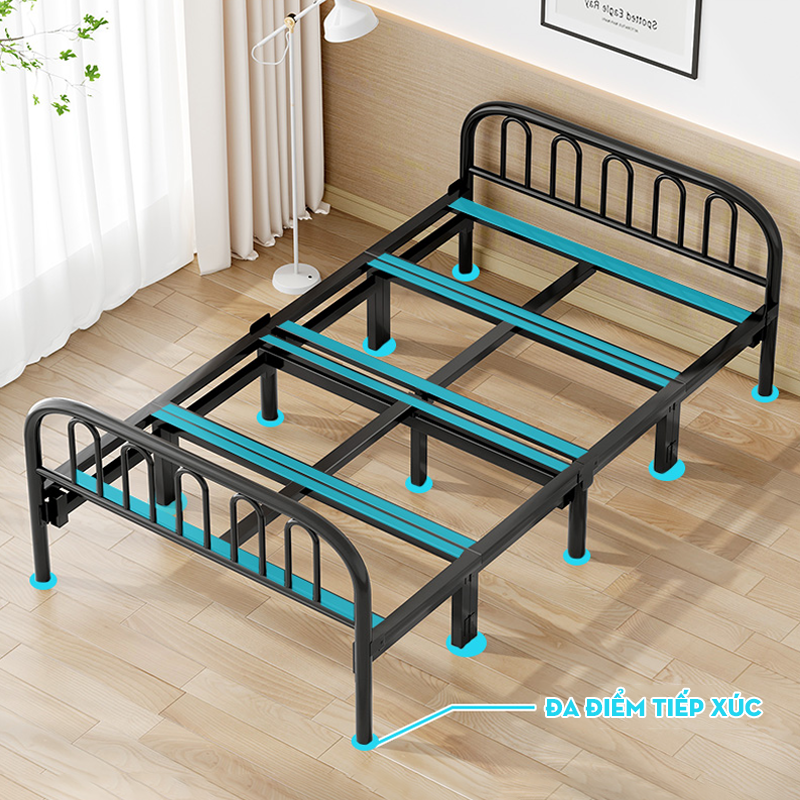 Giường Xếp Đa Năng Gấp Gọn, Giường Sinh Viên, Giường Đơn Kim Loại Kèm Đệm - Hàng Chính Hãng