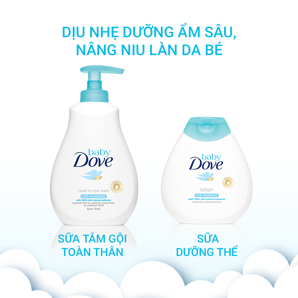 Combo Sữa Tắm Gội Toàn Thân Và Sữa Dưỡng Thể Baby Dove Nuôi Dưỡng Chuyên Sâu (400ml & 200ml)