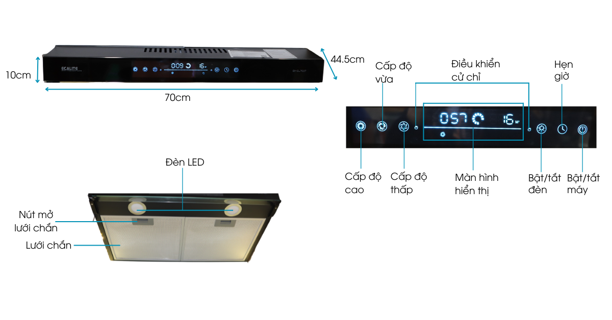 Máy Hút Mùi Classic Ecalite EH-CL700T (Ngang 70cm) - Công Suất Hút Mạnh 750m3/h - Điều Khiển Cảm Ứng Và Cử Chỉ - Hàng Chính Hãng