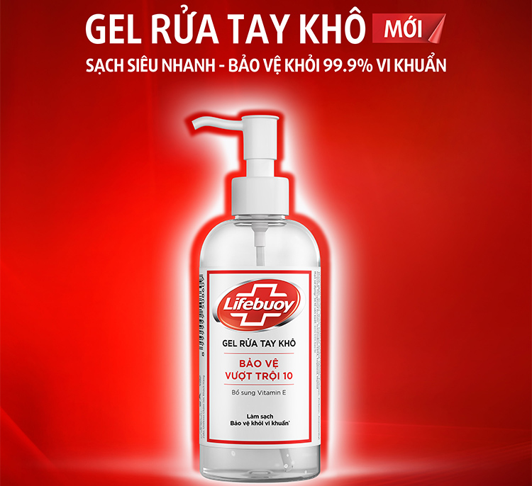 Gel Rửa Tay Khô Sạch Siêu Nhanh Lifebuoy Bảo Vệ Vượt Trội 10 (Chai Vòi 235ml)