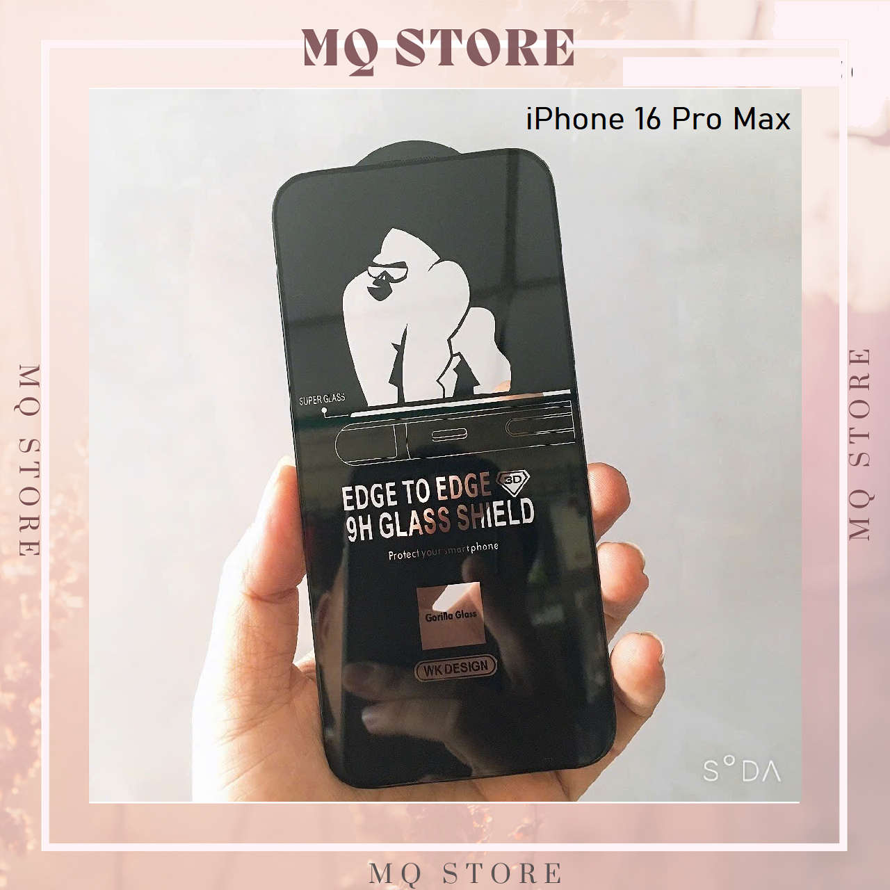 Kính cường lực cho iPhone 16  Pro Max, 16 , 16 Plus, 16 Pro trong suốt full màn hình ( hàng chính hãng)
