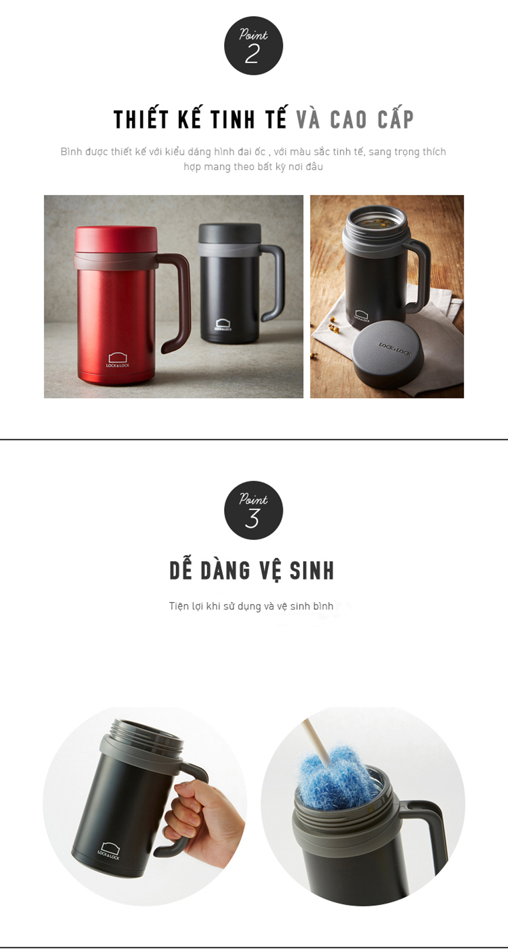 Ca Giữ Nhiệt Bằng Thép Không Gỉ Lock&Lock New Basic Table LHC4026 500ml - Hàng Chính Hãng Tặng Combo Ống Hút + Cọ Rửa