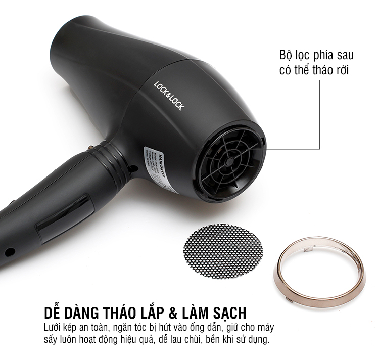 Máy Sấy Tóc Lock&Lock - Đen ENA146BLK 2000-2300W - Hàng chính hãng