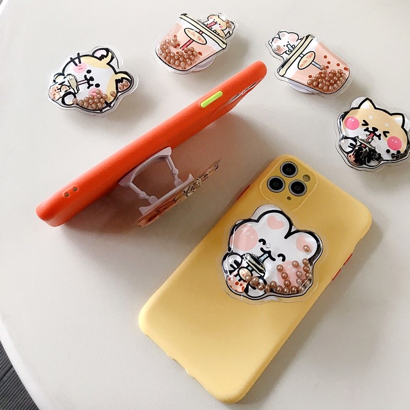 Giá Đỡ Nhẫn Điện Thoại 3D Trà Sữa Túi Dầu Có Hạt Chuyển Động- Hàng Chính Hãng