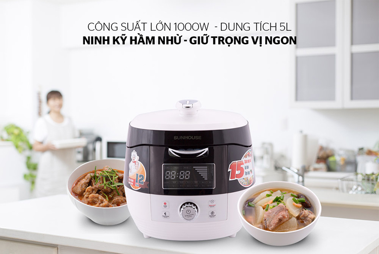 Nồi Áp Suất Đa Năng Sunhouse SHD1858BW (5L) - Trắng Đen - Hàng chính hãng