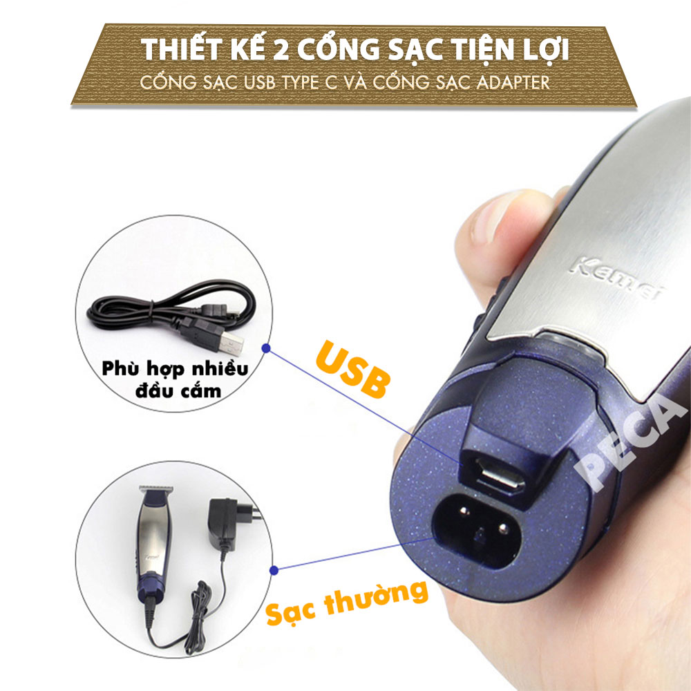 Tông đơ chấn viền cắt tóc, cạo trọc, cạo râu fade tóc, khắc tóc đi viền nét Kemei KM-5021 chuyên dụng cho salon, tiệm tóc, cá nhân đi kèm với máy có bộ cữ lược căn độ dài chuyên dụng Tặng kèm bộ 2 kẹp cá sấu chia tóc ( màu ngẫu nhiên )