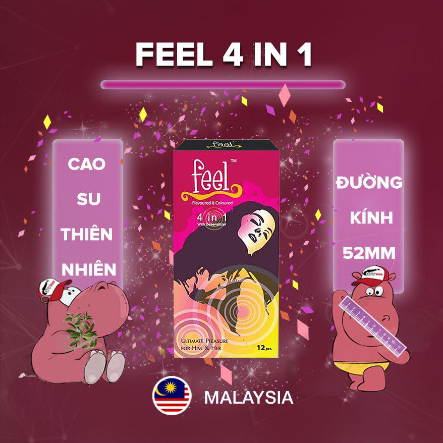 Bao cao su Malaysia Feel 4 in 1 - bao cao su kéo dài thời gian quan hệ (12 chiếc ) 3