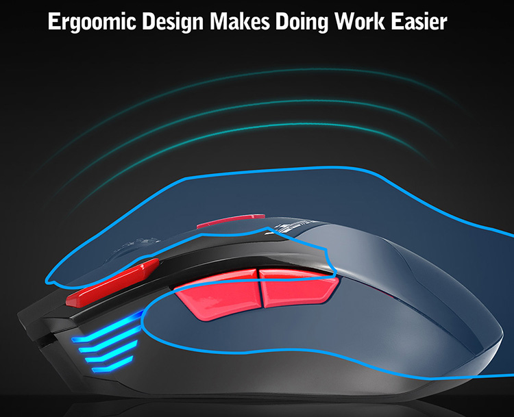 HXSJ T88 Wireless Gaming Mouse Rechargeable 7 Key Ergonomic Design Macro Programming Adjustable 4800DPI Optical Computer - Black