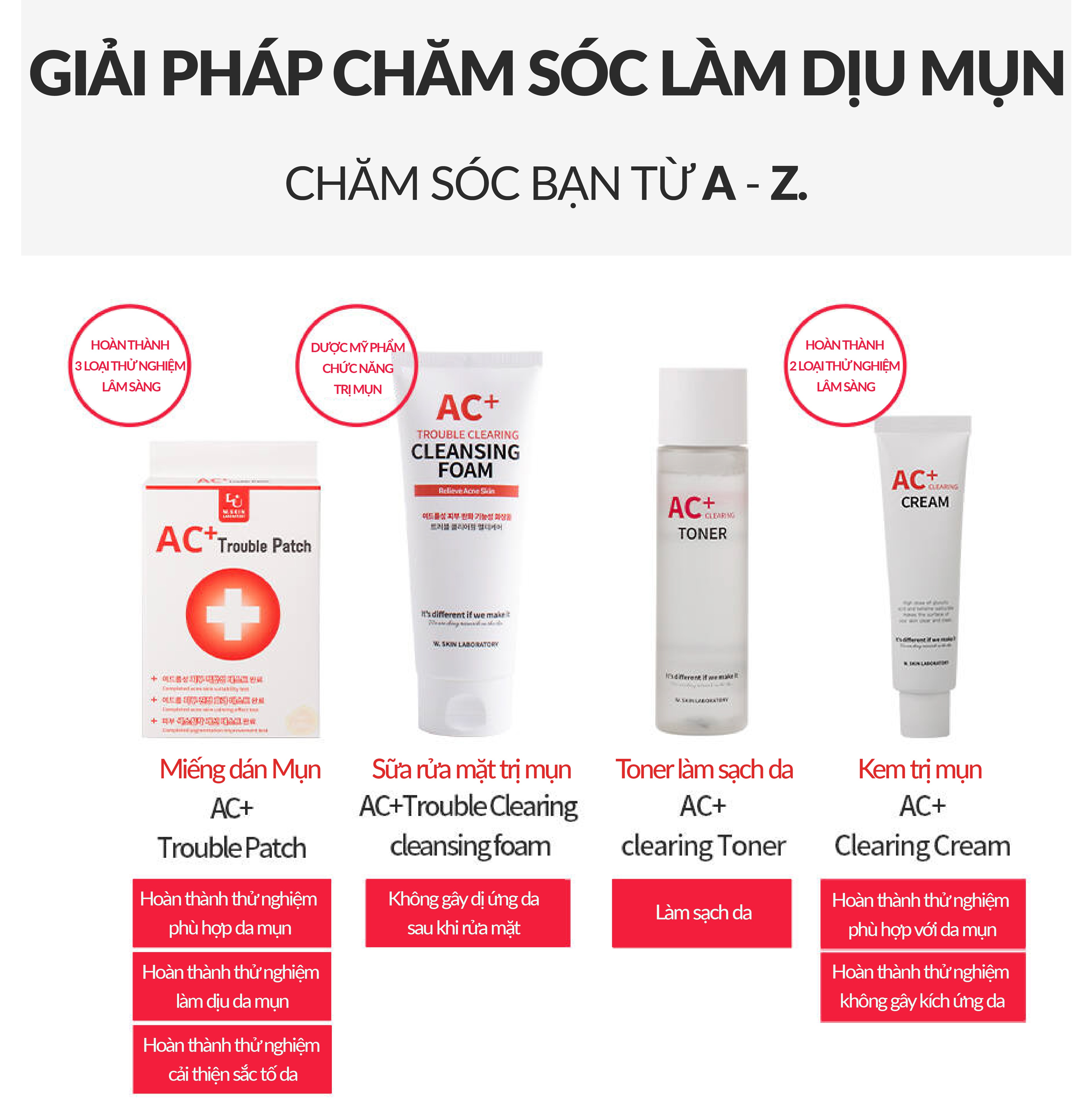 Sữa rửa mặt cho da dầu mụn W.Skin Laboratory AC+ TROUBLE CLEARING CLEANSING FOAM (150ml) xuất xứ Hàn Quốc {Có tem phụ nhập khẩu chính ngạch}