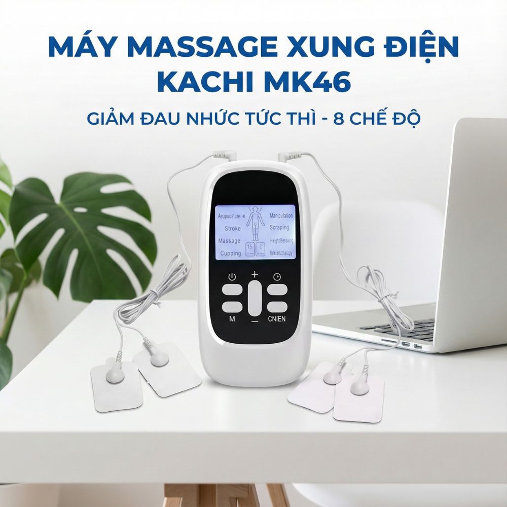 Máy Massage Xung Điện 4 Miếng Dán, 15 Mức Cường Độ, 8 Chế Độ, Giảm Đau Nhức, Tăng Cường Tuần Hoàn Máu Kachi MK46 - Hàng chính hãng