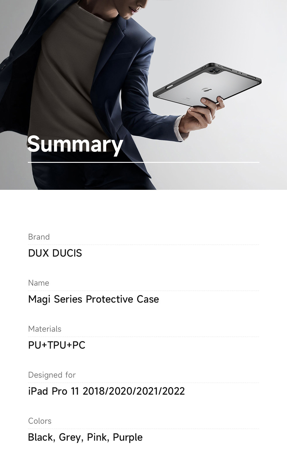 Bao Da Dành Cho iPad Pro 11 inch 2018/ 2020/ 2021/ 2022 Dux Ducis Magi Series Có Khe Cắm Bút, Tự Động Tắt Mở - Hàng Chính Hãng