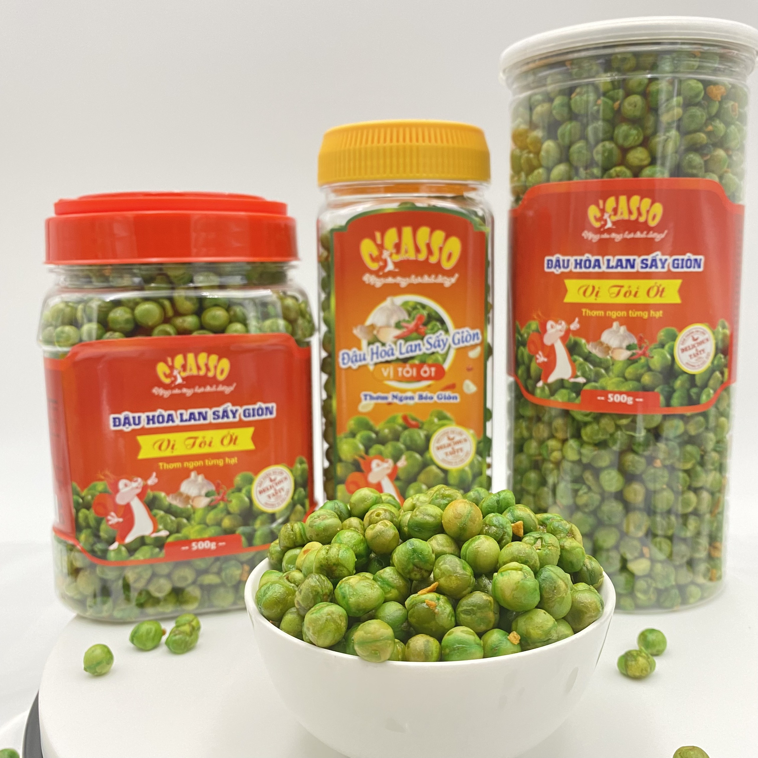 Đậu Hòa Lan Sấy Giòn Vị Tỏi Ớt O'Casso Hộp 275g