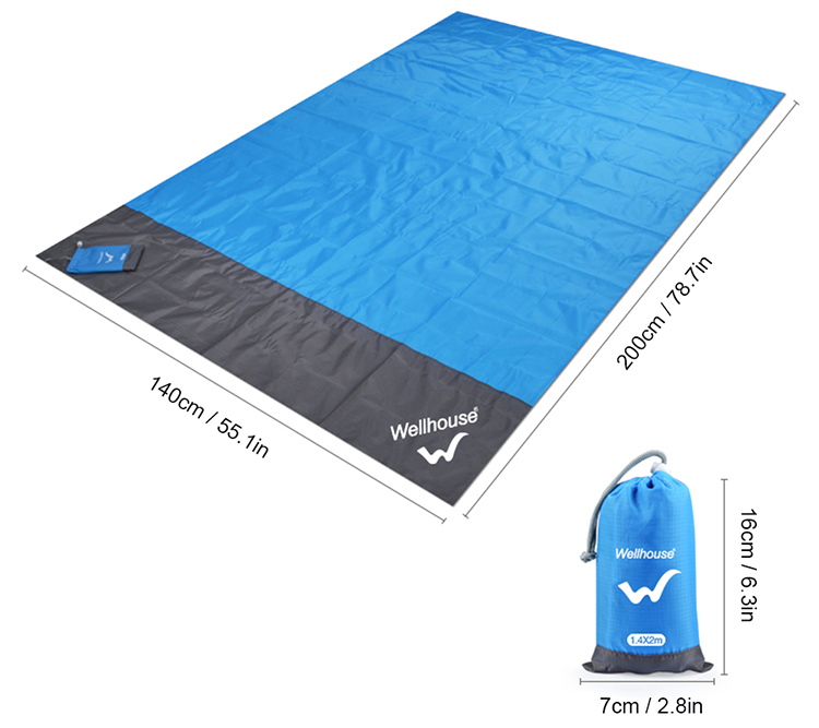 Waterproof Beach Blanket Outdoor Portable Picnic Mat Camping Ground Mat Mattress Blue