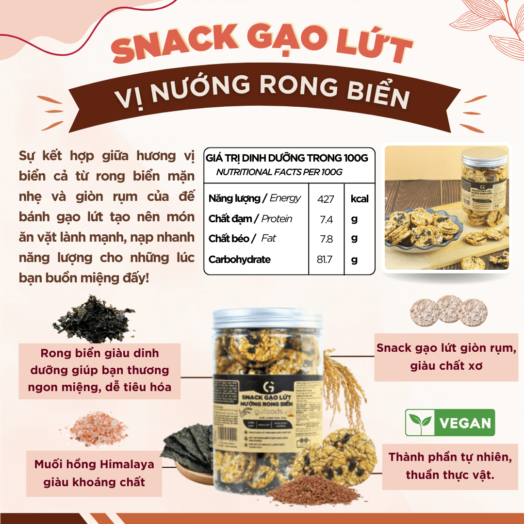 Snack gạo lứt phủ macca GUfoods - Topping siêu hạt, Giòn rụm, Thơm bùi, Giàu dinh dưỡng, Healthy, Eat clean, Thuần chay
