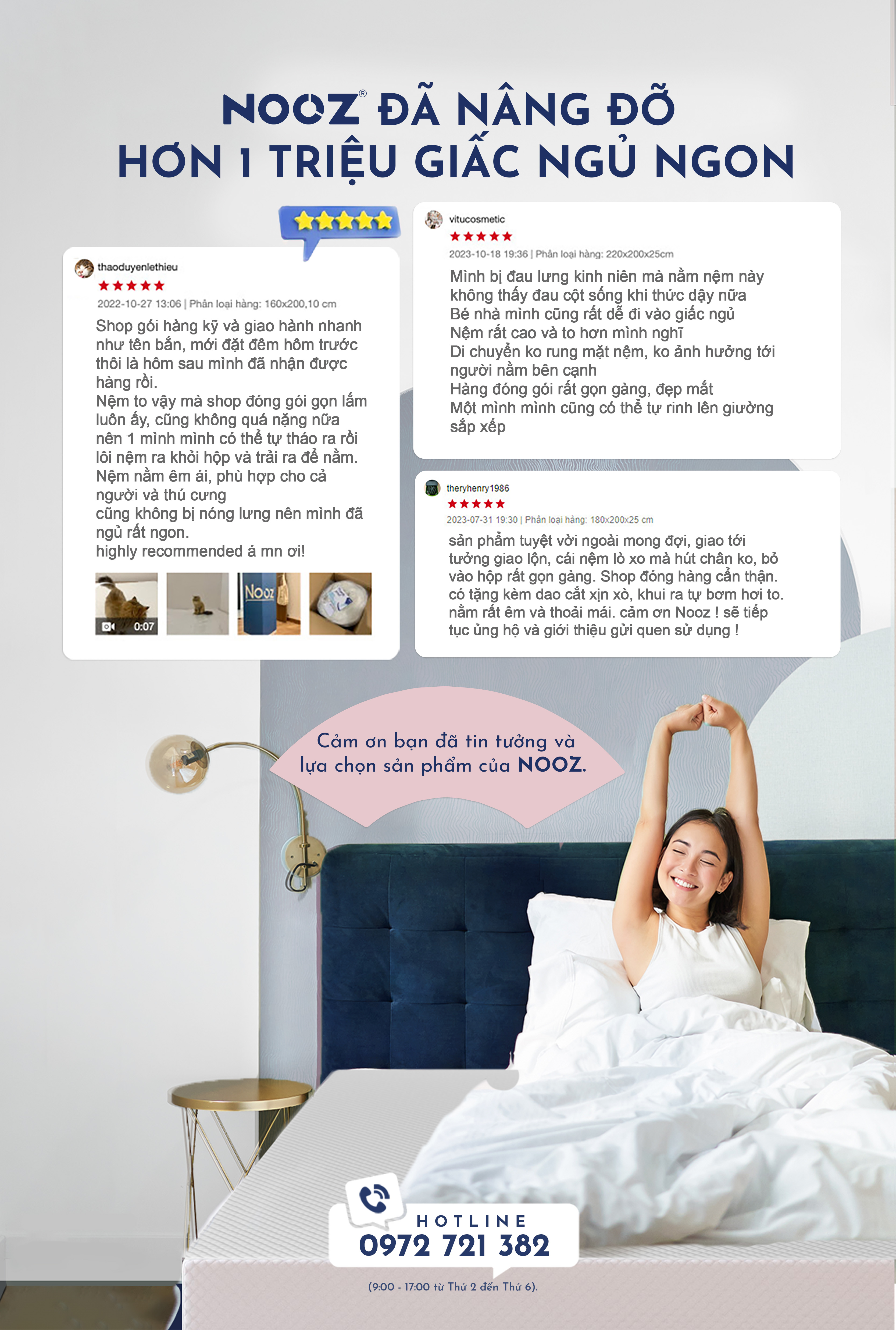 Nệm Foam NOOZ Home Goods  Tiêu Chuẩn CertiPUR-US Với Hai Tầng Foam Nâng Đỡ Ruột Đệm Cao Su Non Vỏ Nệm Tencel