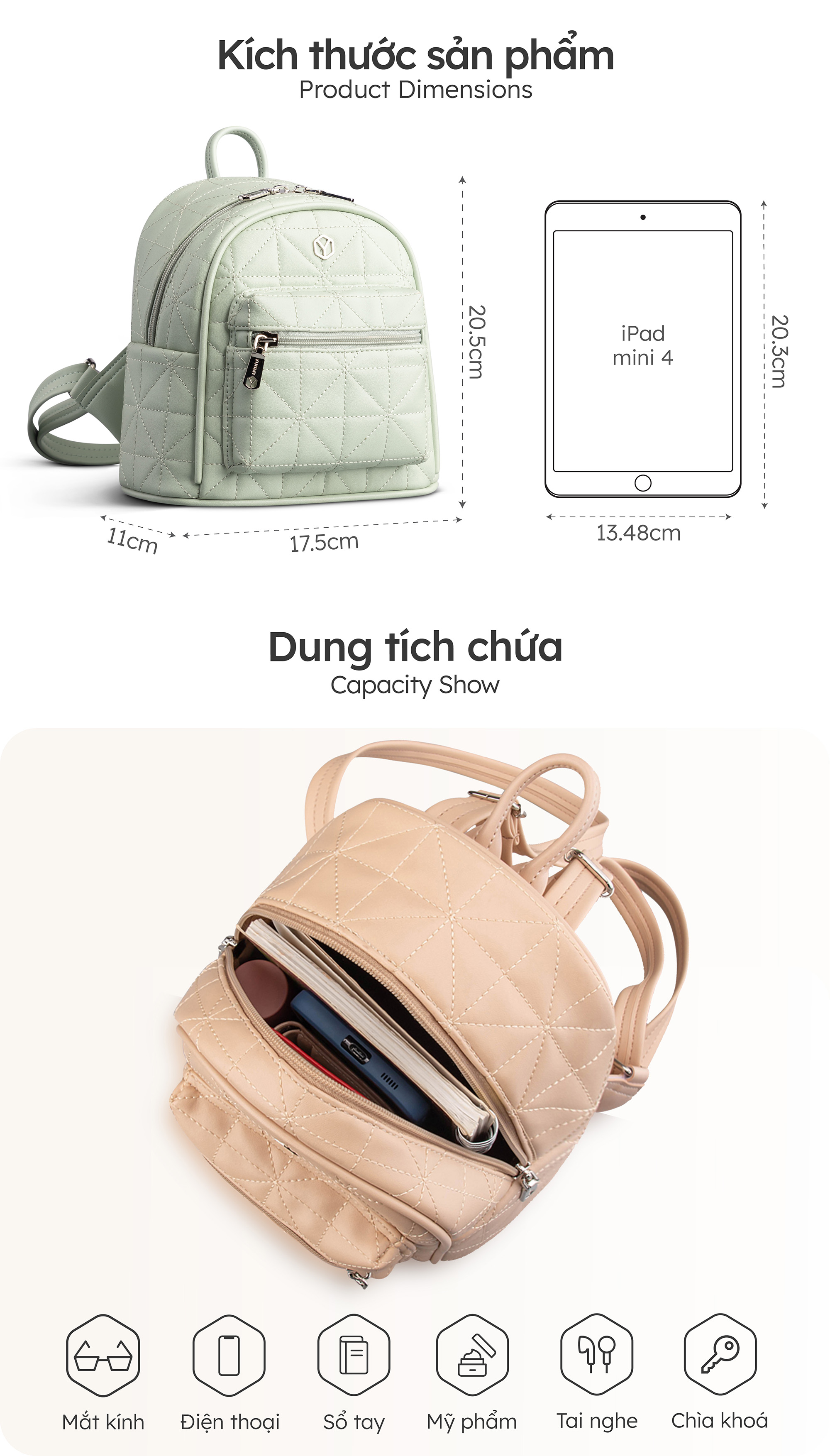 Balo Yuumy ( Thời trang nữ tiện lợi cỡ trung - Balo da Seasand YBA85 )