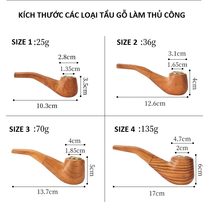kích thước tẩu gỗ