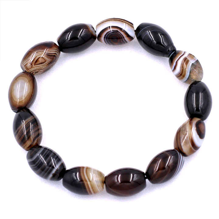 Vòng chuỗi đeo tay Lu Thống Mã Não Nâu Sọc Oval - hợp mệnh Kim, mệnh Thổ