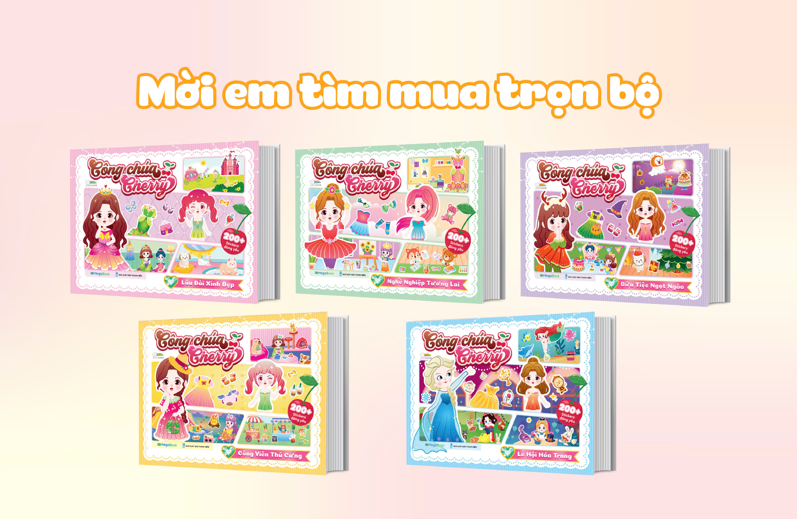 Combo 5 Cuốn Công chúa Cherry - Sách bóc dán sticker cho bé gái
