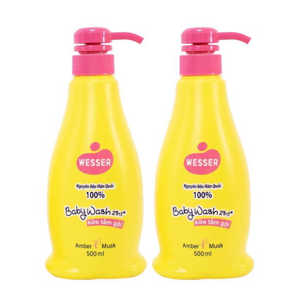 Bộ 2 Chai Sữa Tắm Gội Wesser 2In1 Hương Hổ Phách Xạ Hương 500Ml X 2 - Hồng