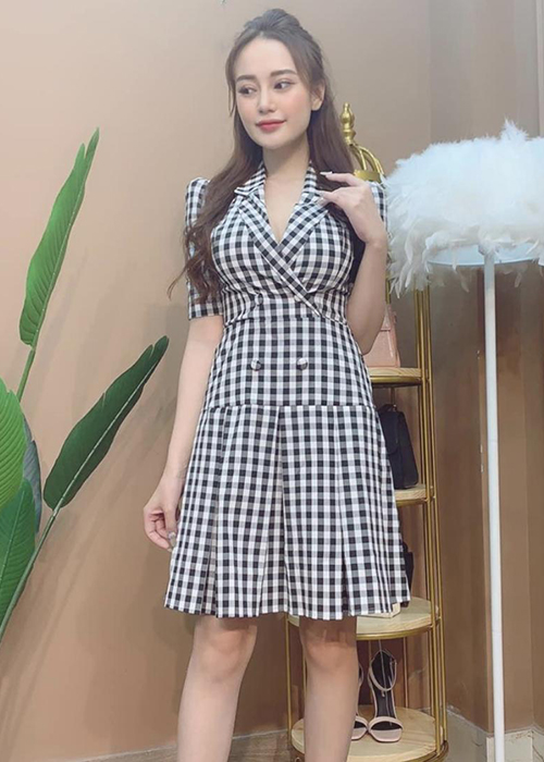 Đầm Xòe Caro Công Sở 2 Lớp Thời Trang