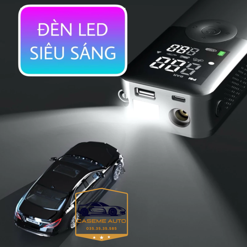 Bơm Lốp Ô Tô - Xe Máy Mini Không Dây CARSUN C3106, Pin Sạc 4000mAh, Áp Suất 150PSI, Có Đèn LED Chiếu Sáng, Đèn Cảnh Báo, Kiêm Sạc Dự Phòng Cao Cấp