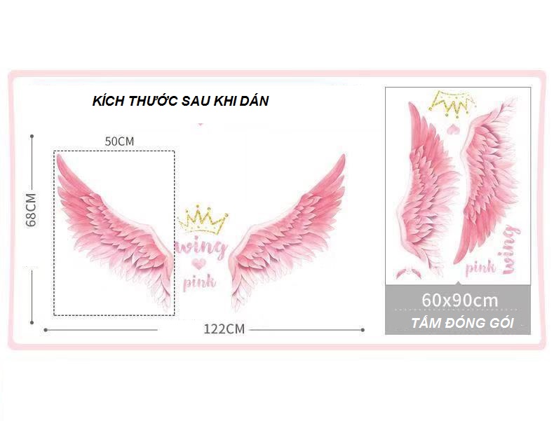 Decal dán tường Đôi cánh thiên thần (68 x 122 cm)