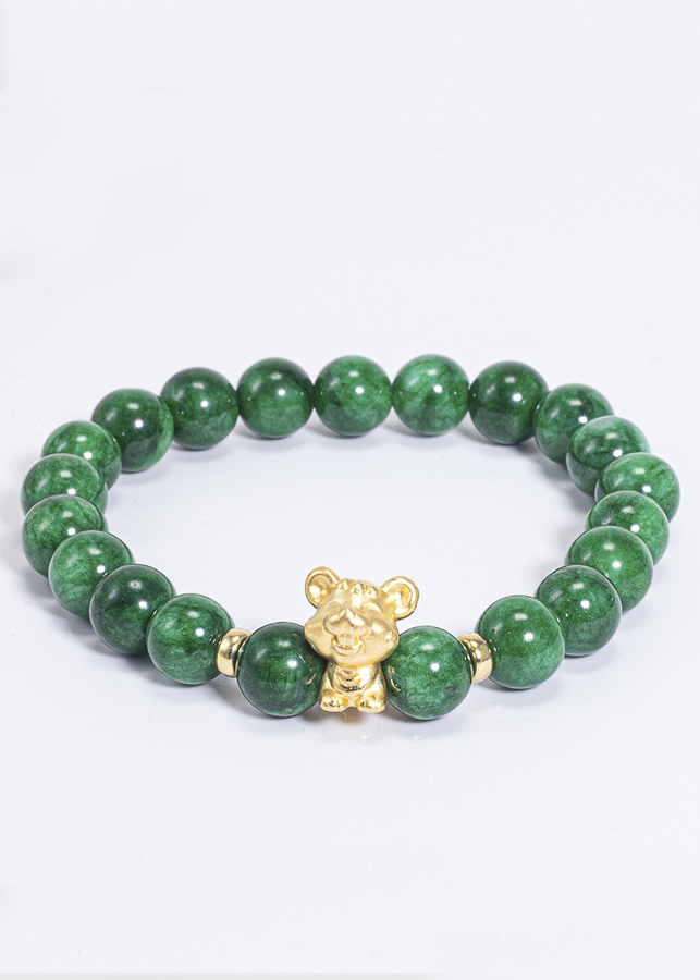 Vòng Tay Phong Thủy Nữ Đá Cẩm Thạch Sơn Thủy Phối Charm Tuổi Tý Bạc Mạ Vàng 24K (6mm) Mệnh Mộc, Hỏa