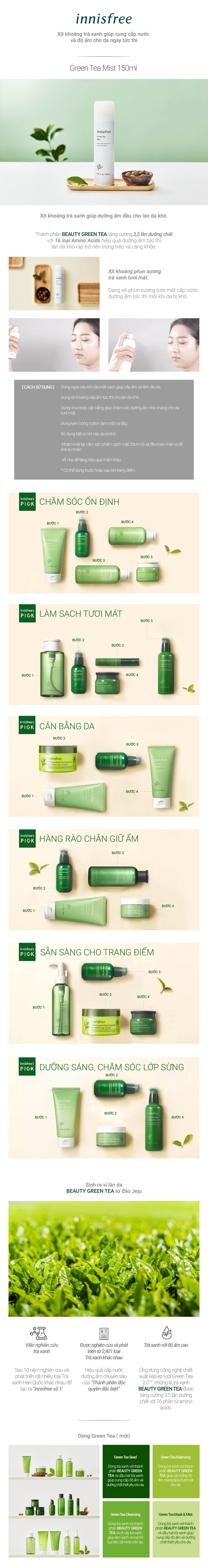 Xịt khoáng dưỡng ẩm từ trà xanh đảo Jeju Innisfree Green Tea Mist 150ml - NEW
