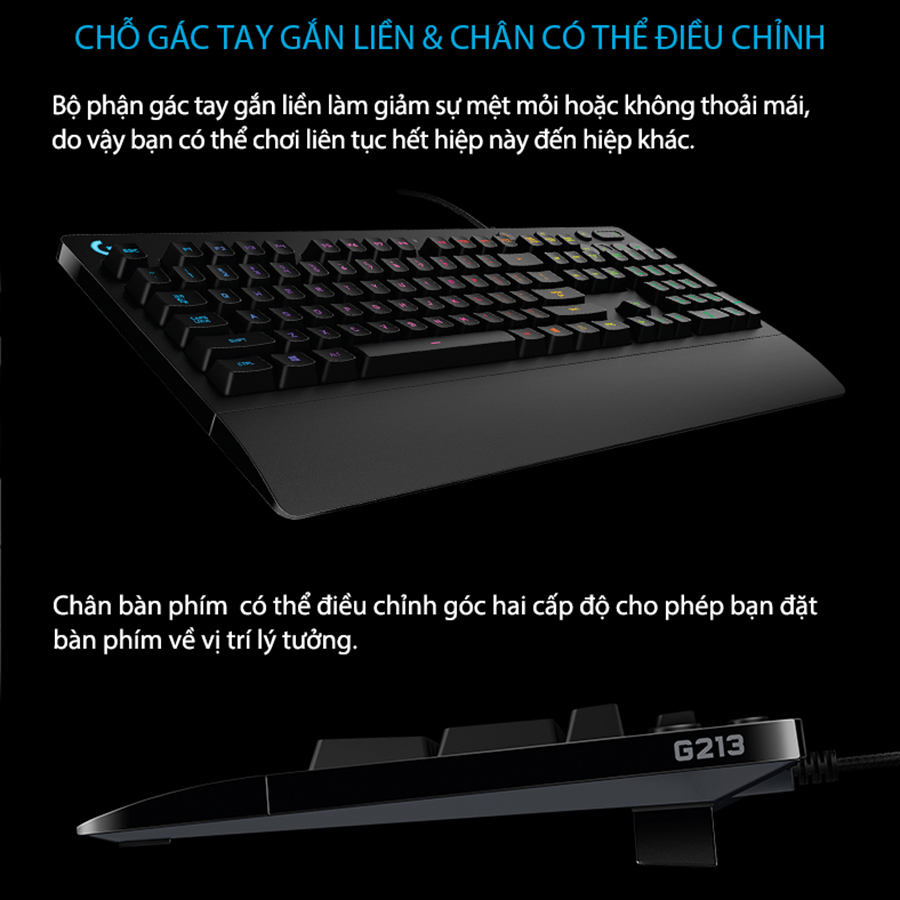 Bàn phím game có dây Logitech G213 Prodigy RGB Lightsync - Hàng chính hãng