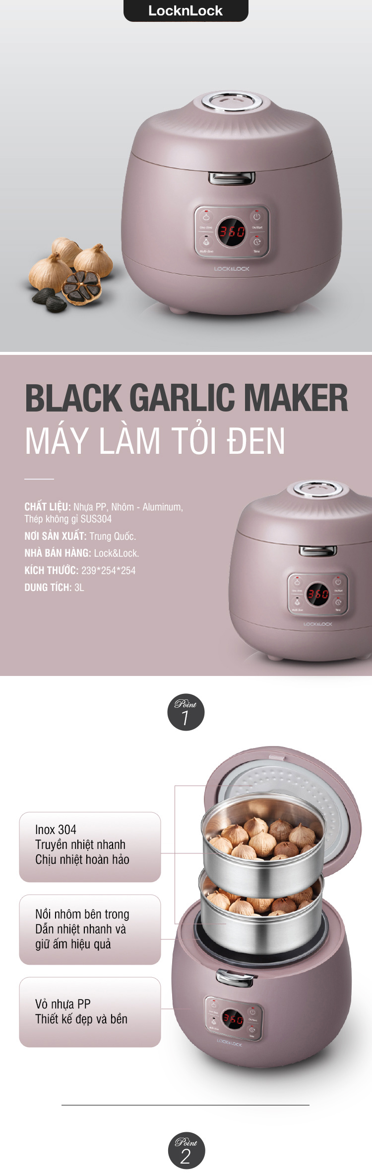 Máy Làm Tỏi Đen Lock&Lock EJR136PUP (3 Lít) - Hàng Chính Hãng