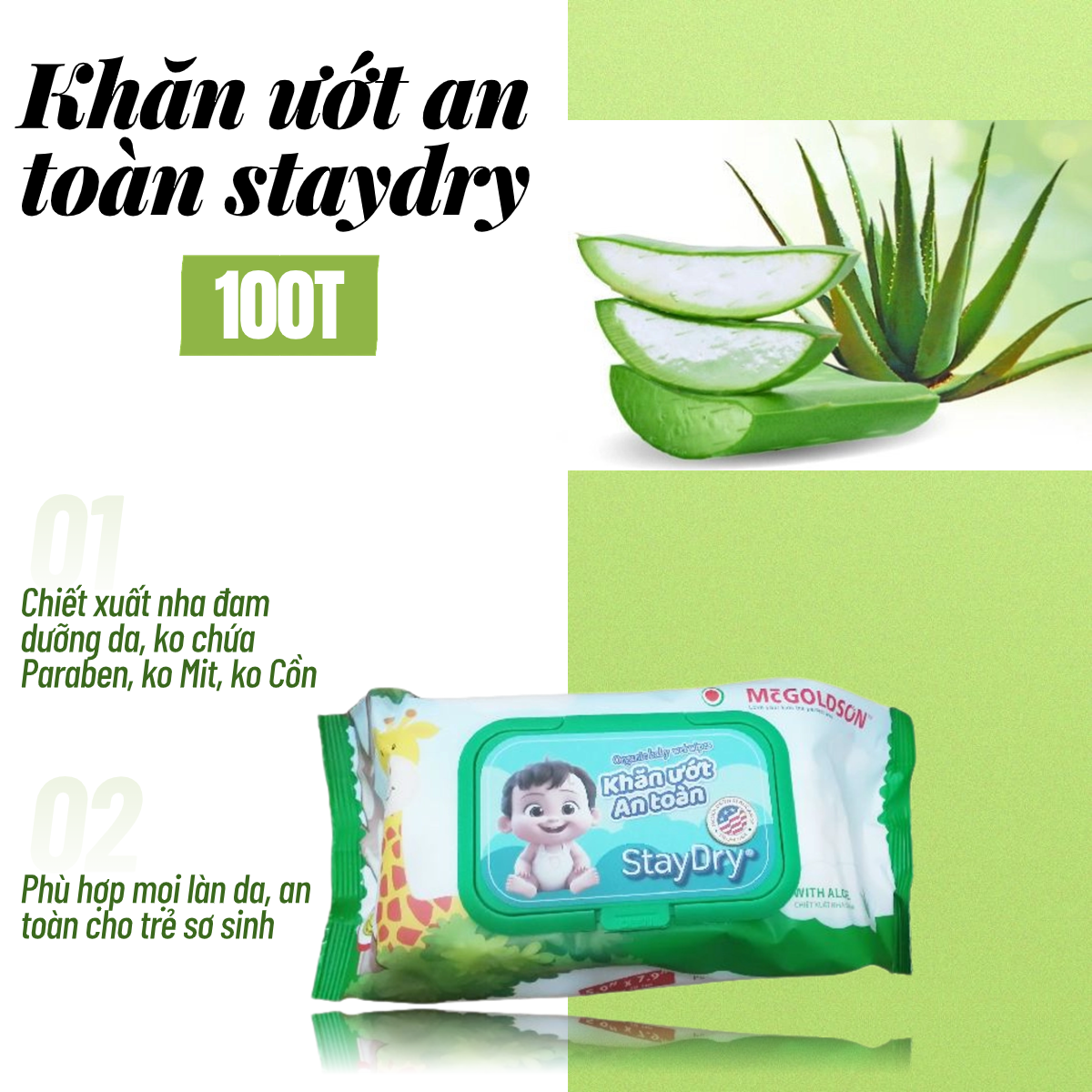 Khăn Giấy Ướt Cao Cấp Không Hương Staydry KU-STCC-KH100 (100 Tờ)
