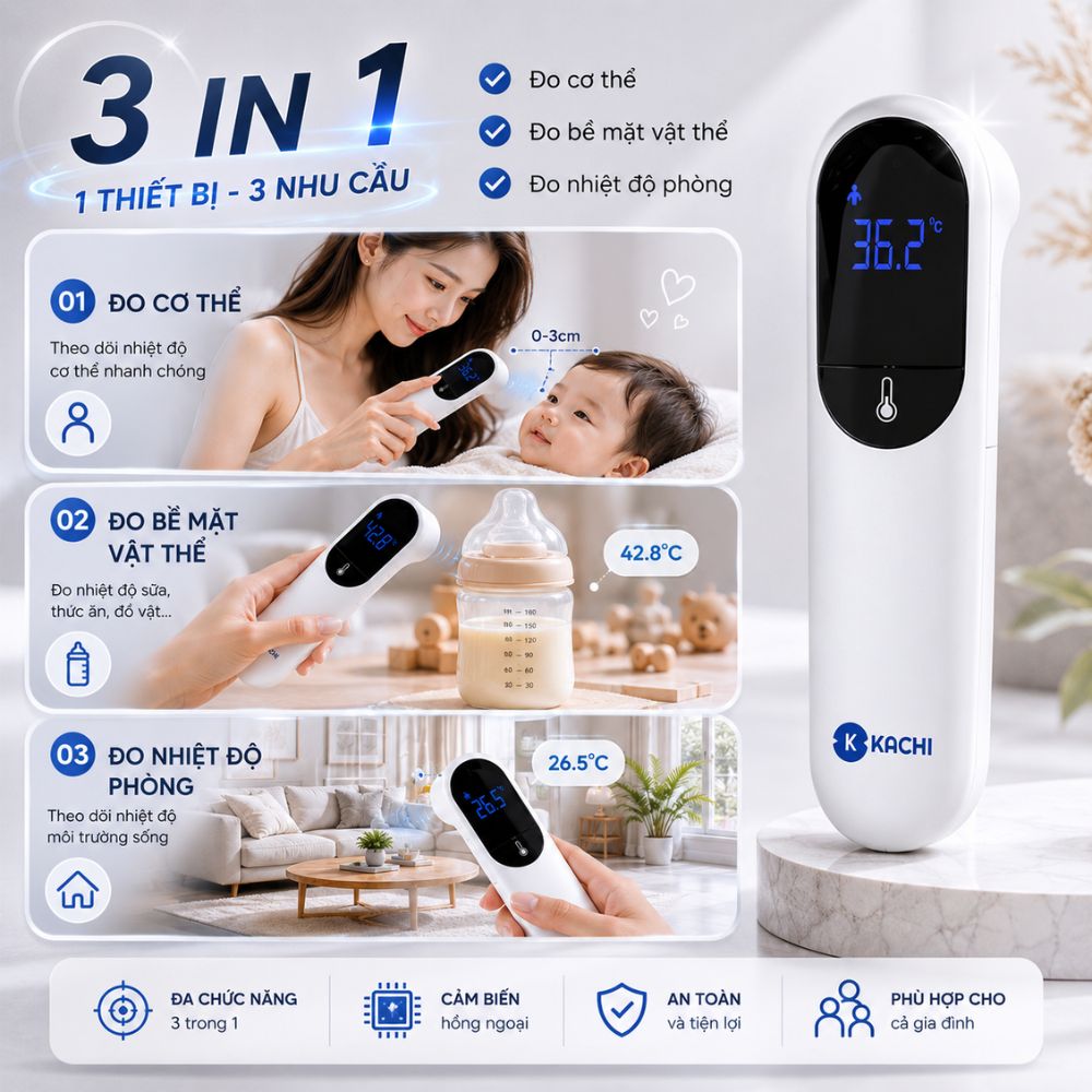 Máy Đo Nhiệt Kế Kachi JXB-315 Cảm Biến Hồng Ngoại có chứng nhận FDA Mỹ