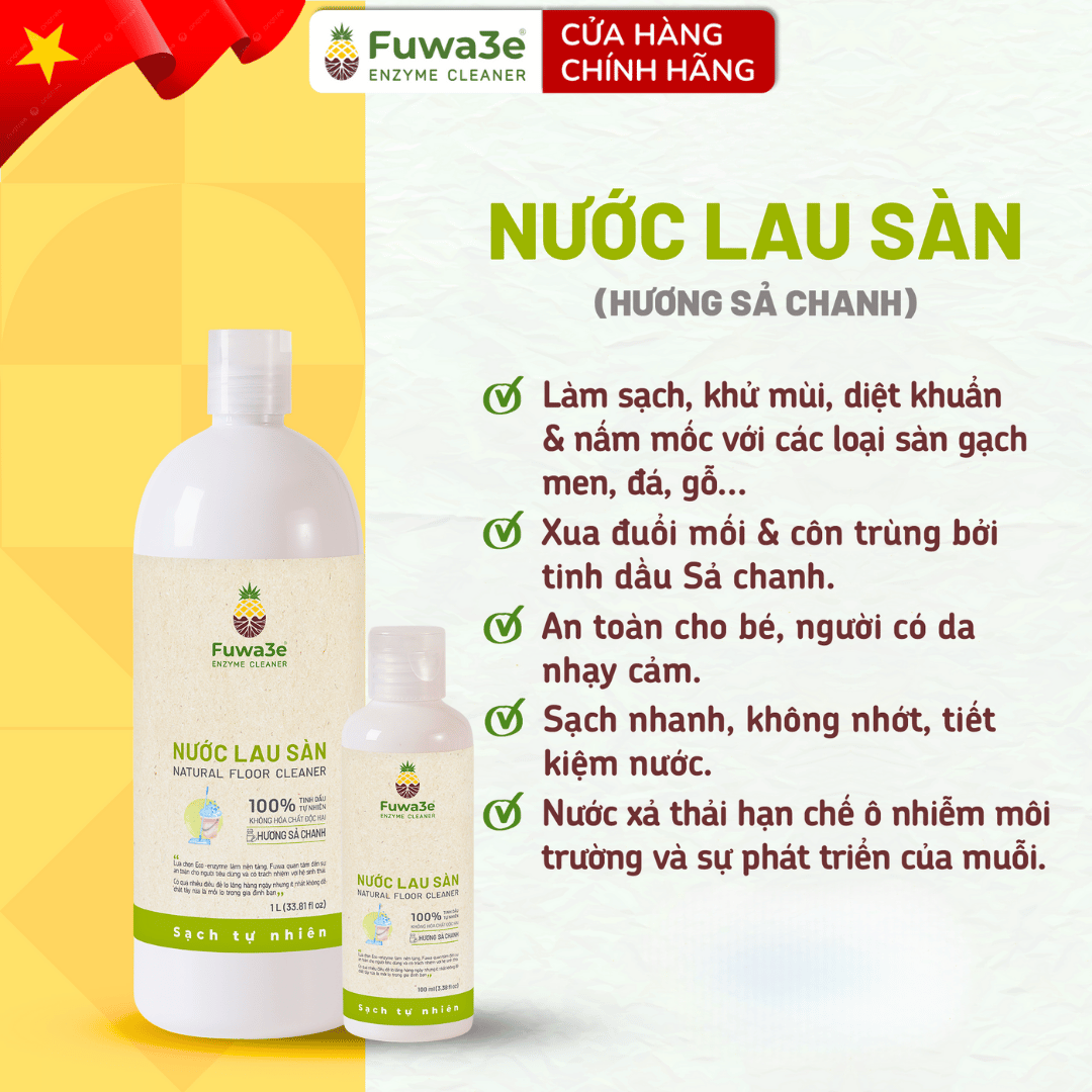 [Can 10L tiết kiệm] Nước lau sàn hữu cơ enzyme sinh học từ vỏ dứa Fuwa3e - hương SẢ CHANH