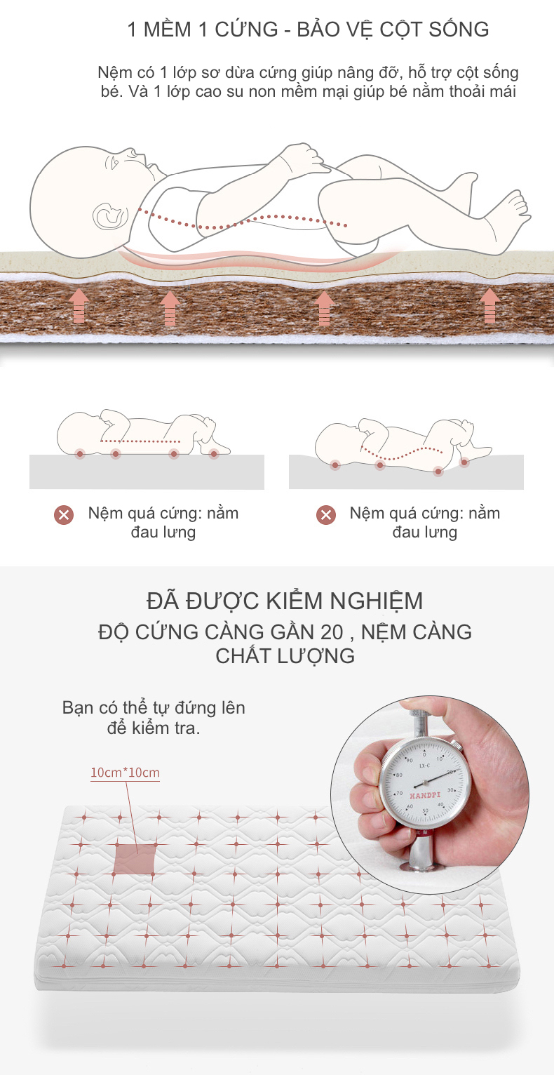 Nệm Sơ Dừa Nằm Cũi Cho Bé - Nhiều Kích Thước, Kháng Khuẩn, Thoáng Mát, Sử Dụng Bốn Mùa 10