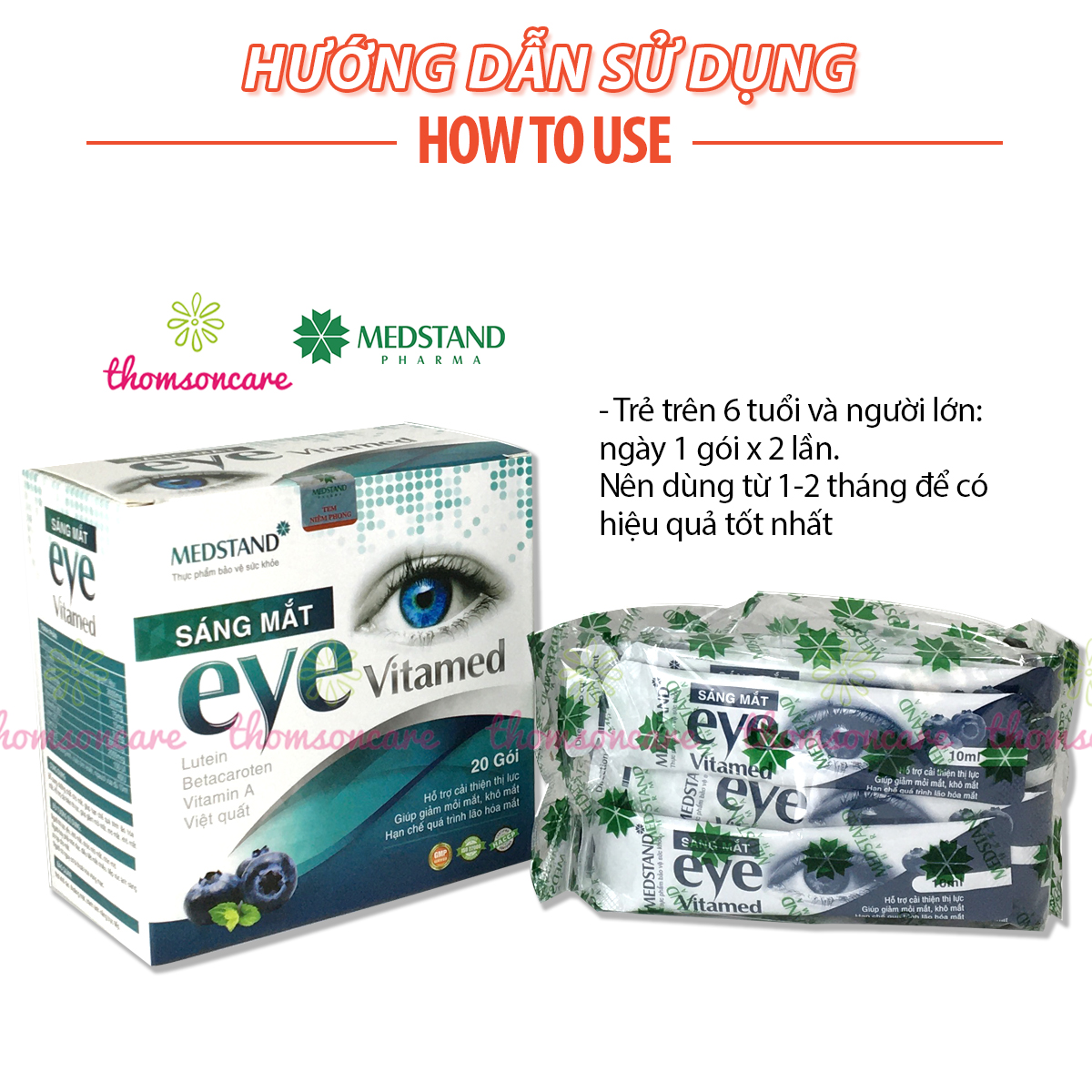 siro bổ mắt cho bé - eye vitamed - hộp 20 gói từ việt quất, betacaroten, vitamin a và lutein, giảm cận thị 2