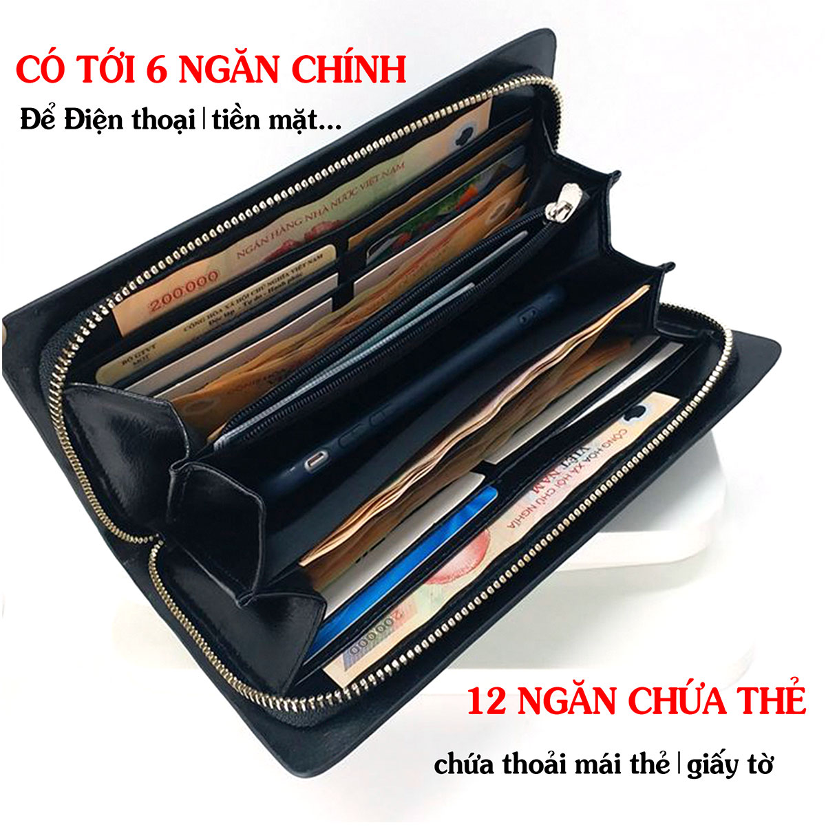 Ví dài cầm tay da bò Mill cao cấp Bụi Leather C104 - Bảo hành 12 tháng