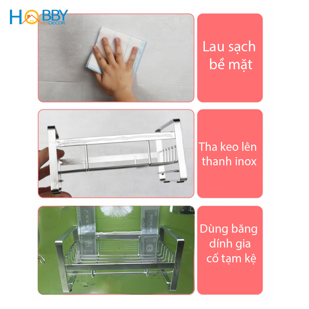 Kệ để đồ rửa bát có khay nhựa dán tường inox 304 Hobby Home Decor KRC1