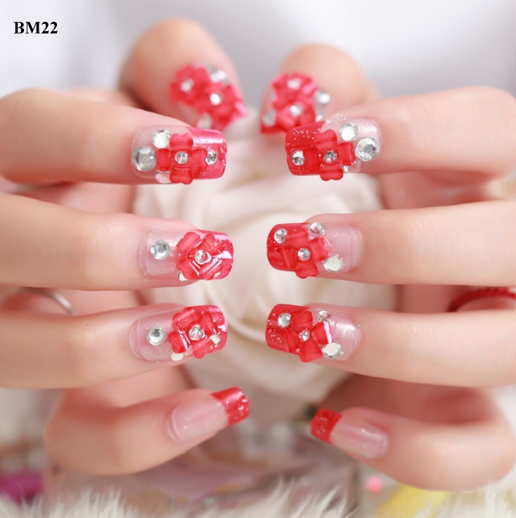 Bộ 24 móng tay giả họa tiết đính đá, nhủ kim tuyến thời trang