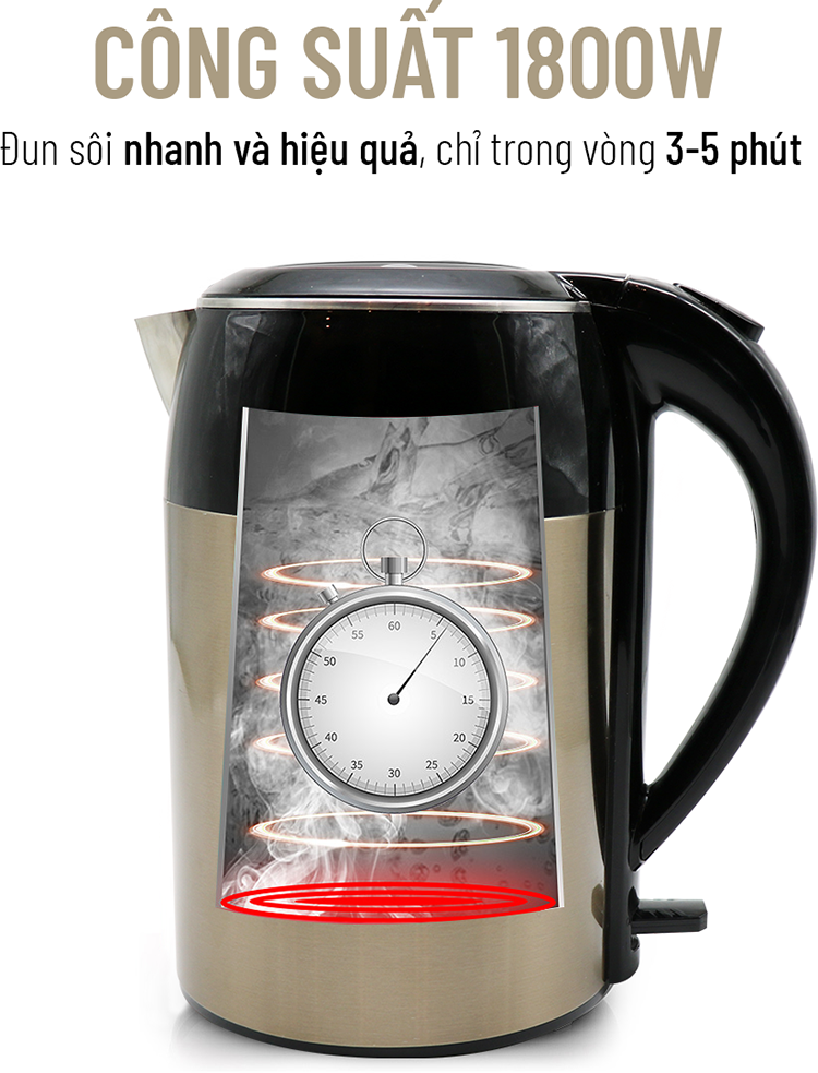 Bình Đun Siêu Tốc 2 Lớp Nagakawa NAG0315 (1.8 Lít) - Đỏ - Hàng Chính Hãng