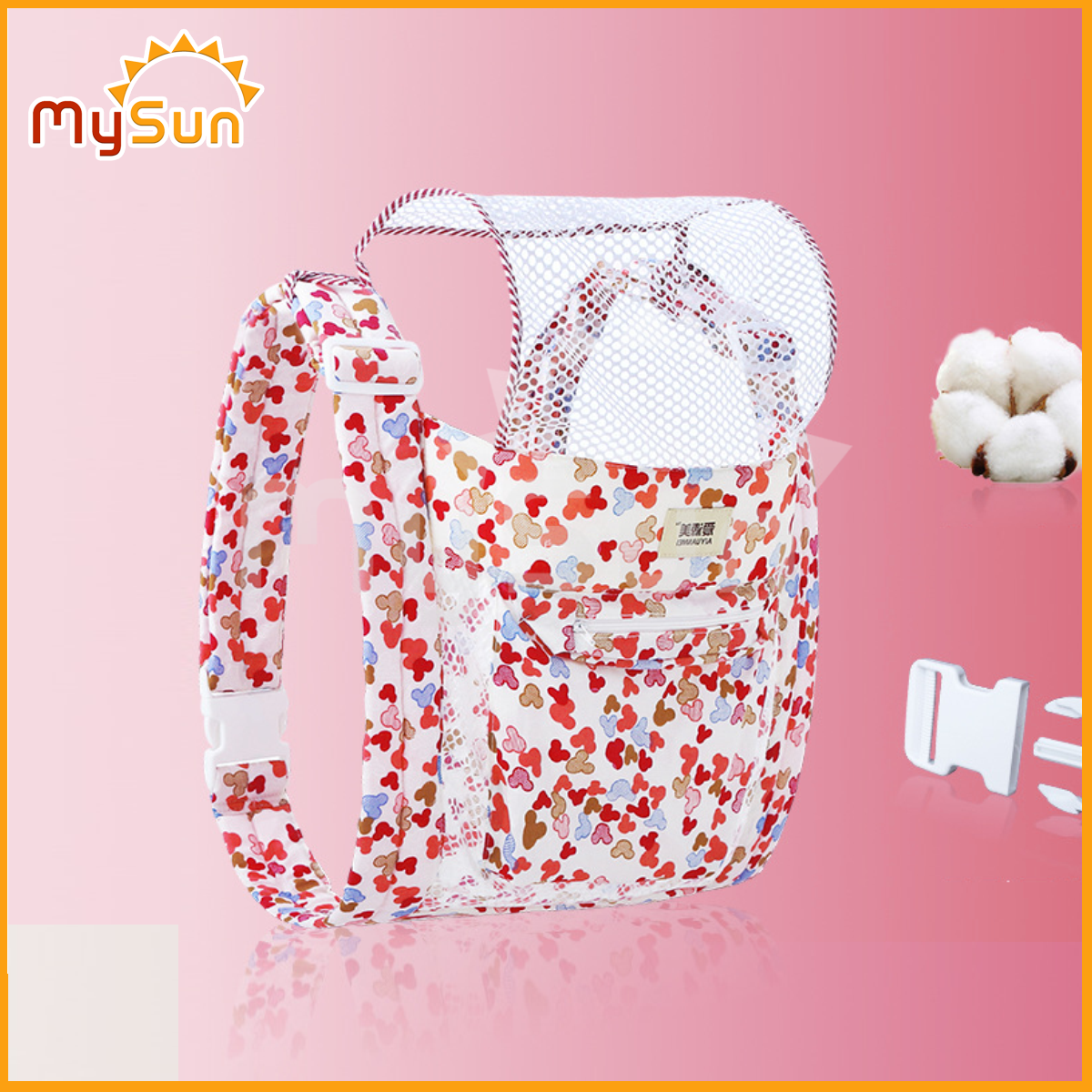 Đai địu vải cho em bé sơ sinh trẻ em 3 - 36 tháng tuổi ngồi có chùm đầu chính hãng MySun
