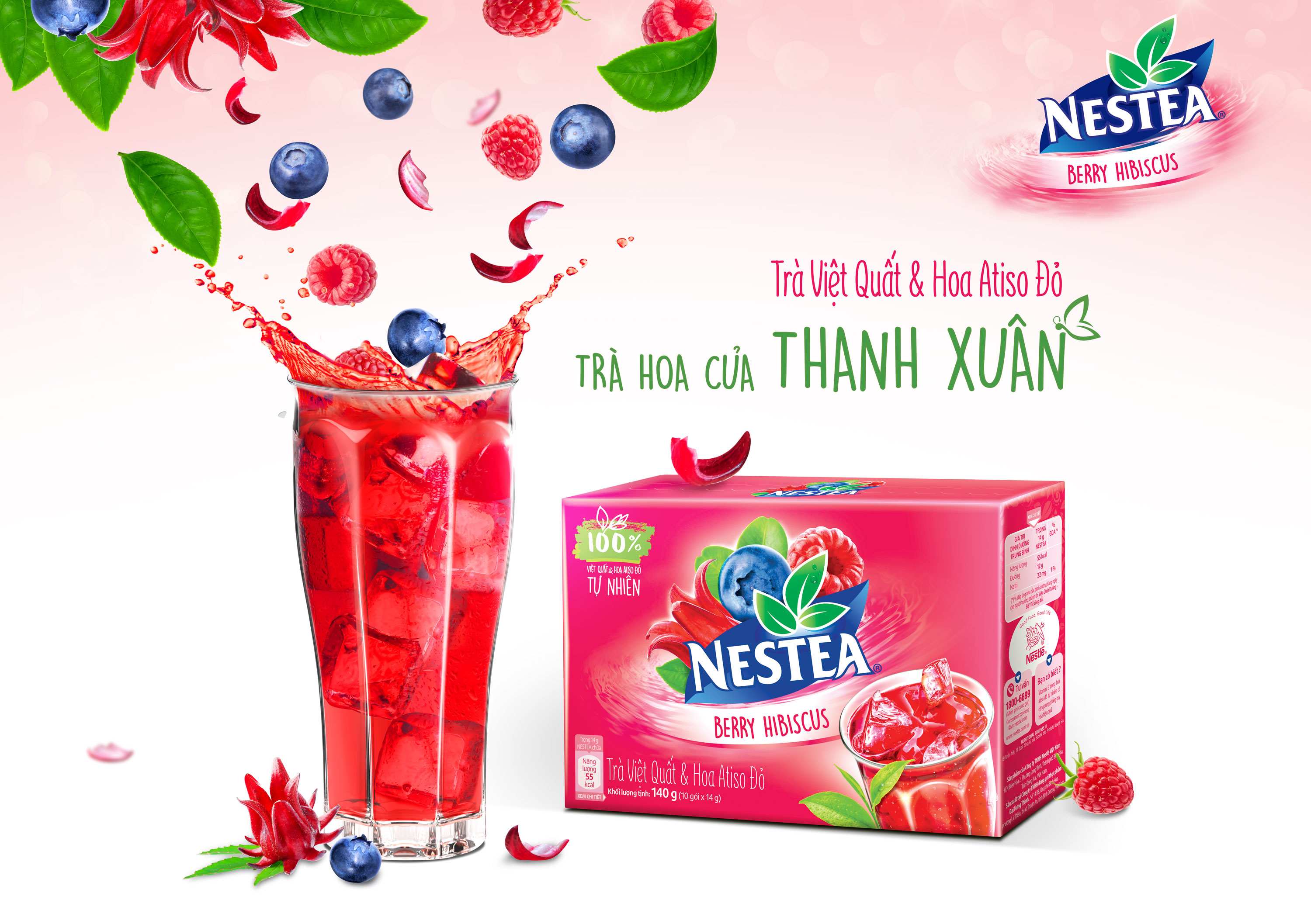 Trà Việt Quất Và Hoa Atiso Đỏ Hộp Giấy Nestea (10 Gói x 14g)