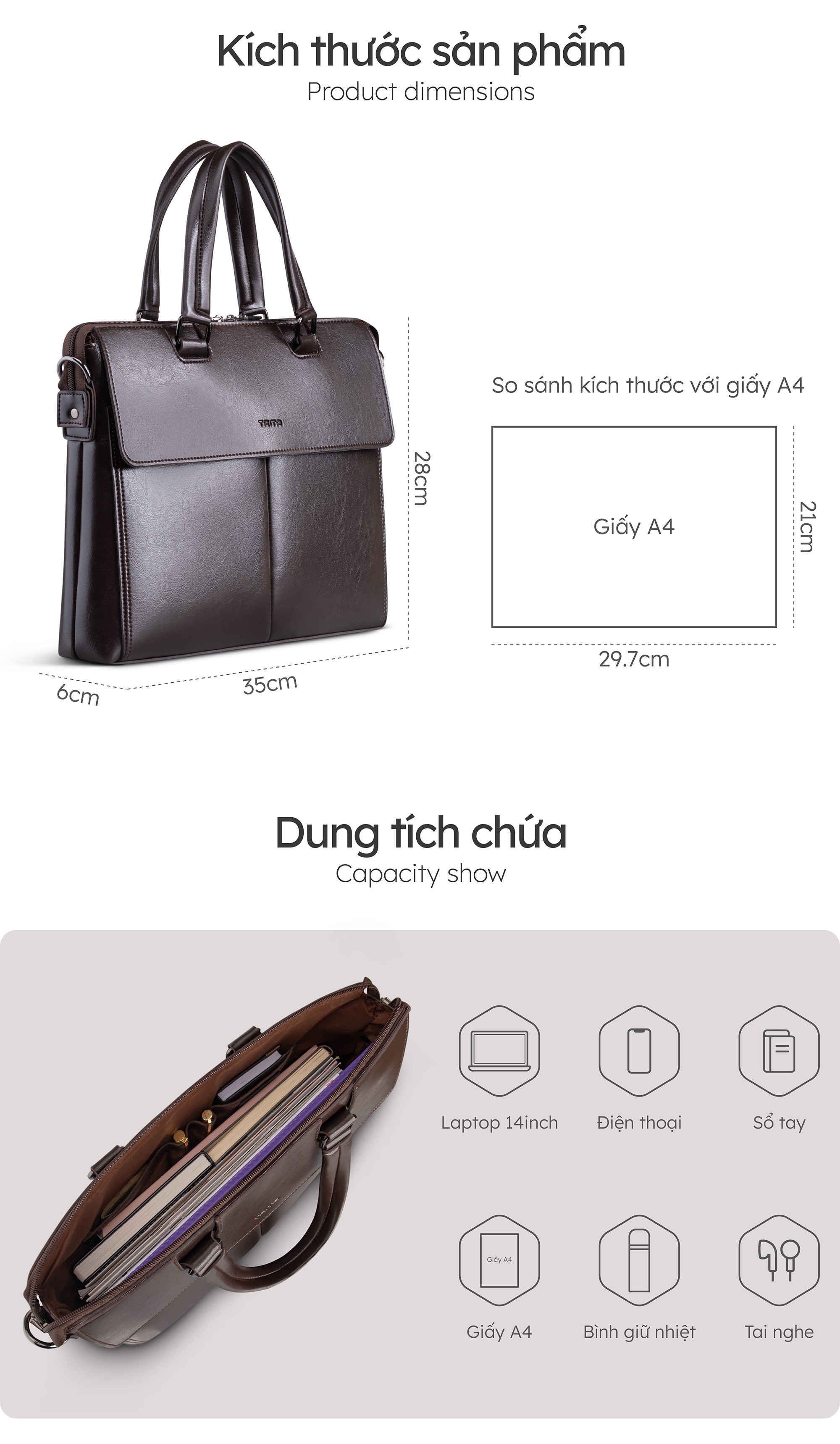 Cặp công sở Trita ( Thời trang nam phối ngăn - Cặp da TCA20 )