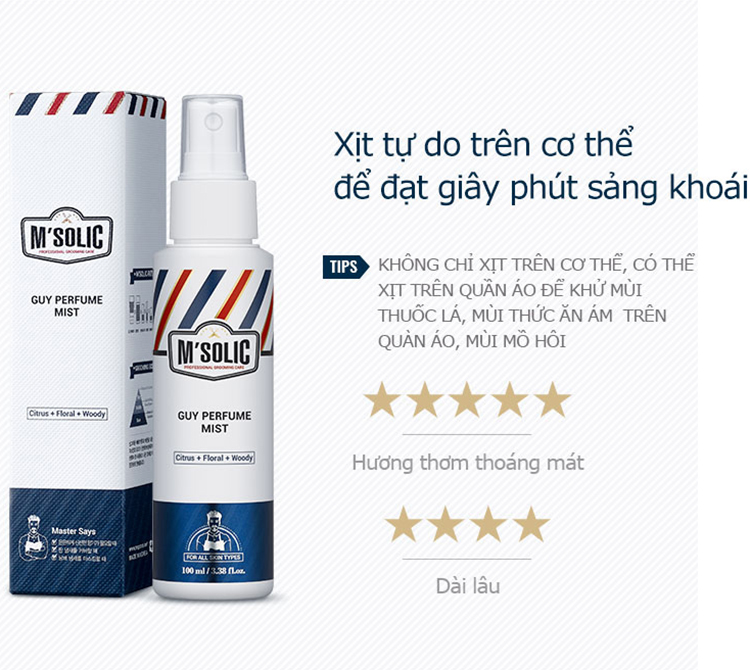 Xịt Khoáng Thơm Body - M'Solic Guy Perfume Mist (100ml)